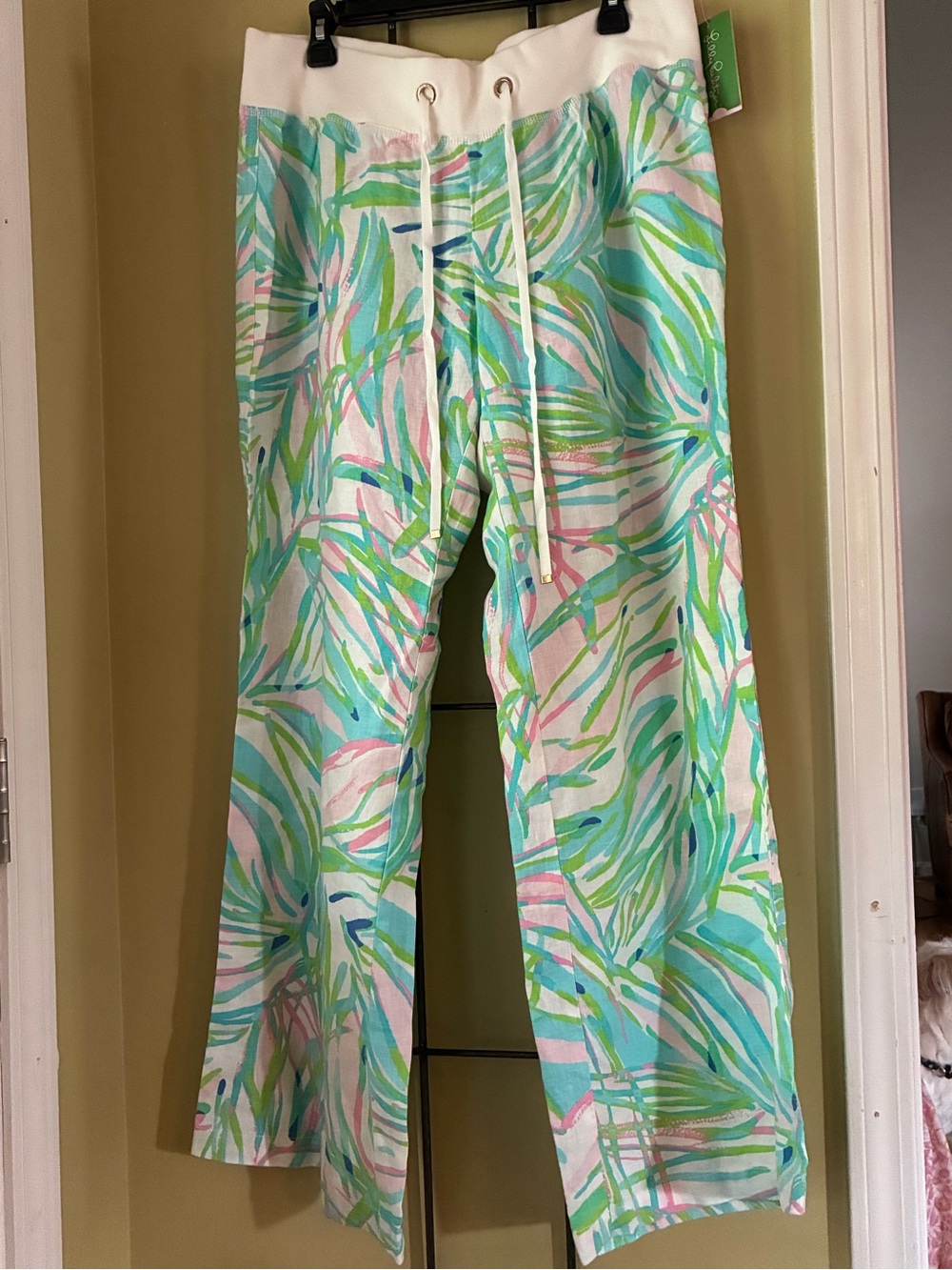 Lilly Pulitzer Skye-Blue Salute Tropical Print Pants - Blue, Green, Pink, White
